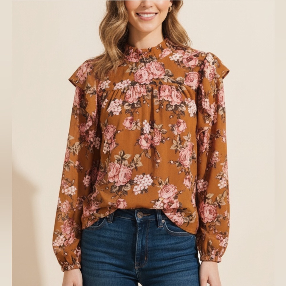 WAYF XL Floral Long Sleeve Blouse